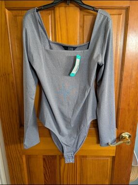 SANI Gray Long Sleeve Square Neck Bodysuit
